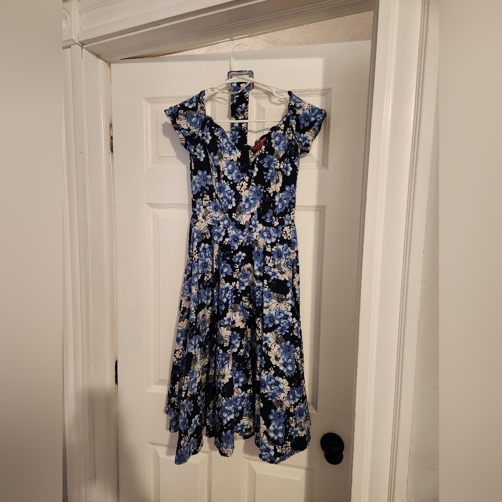 Sapphire Blue Floral Dee Dee Dress by British Retro